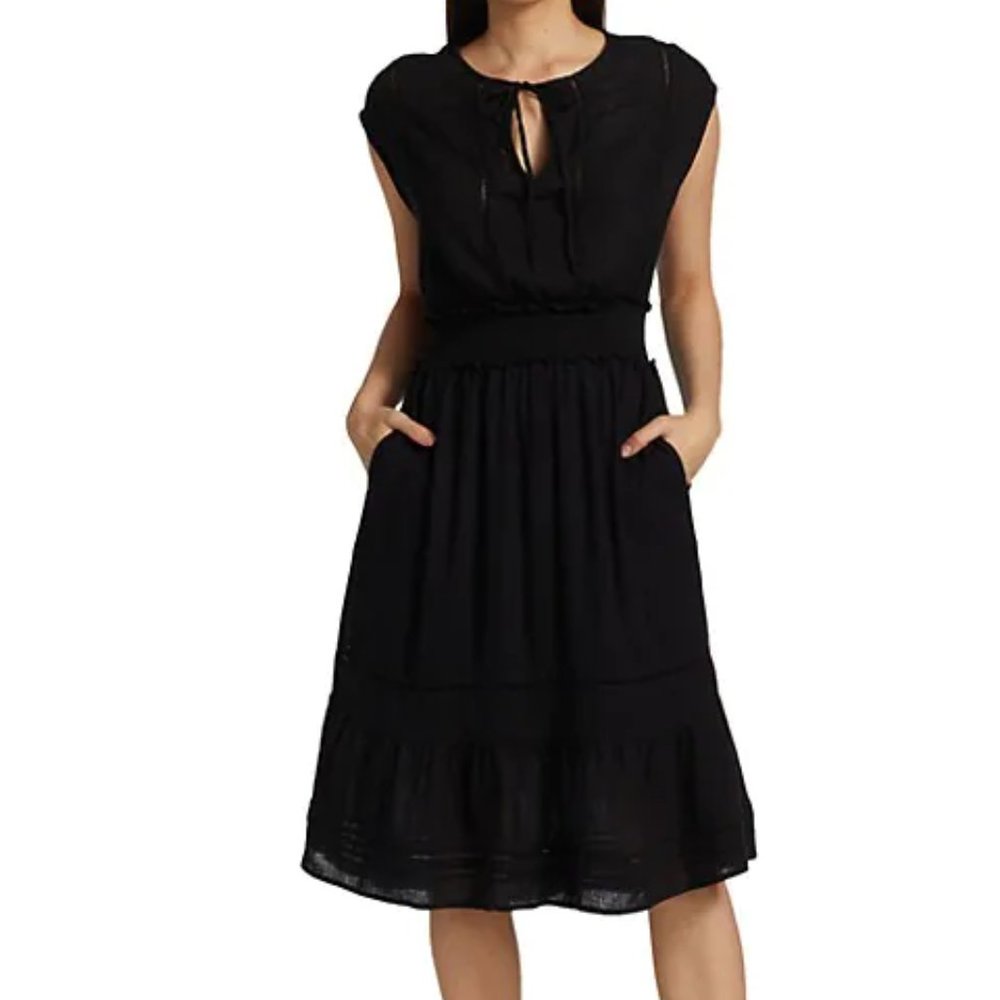 Rails Ashlyn Black lace detail shift dress tie smocked waistband new X-Small XS